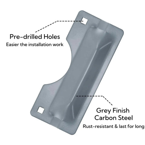 Four Pack Latch Guard Plate Covers 3 By 7 Inches Carbon Steel With Screws Gaskets And Nuts Easy To Install Door Lock Protector Striker Cover For Outswing Exterior Doors Included Pack Of Four For Multiple Doors - close-up view showing gray finish and pre-drilled holes.