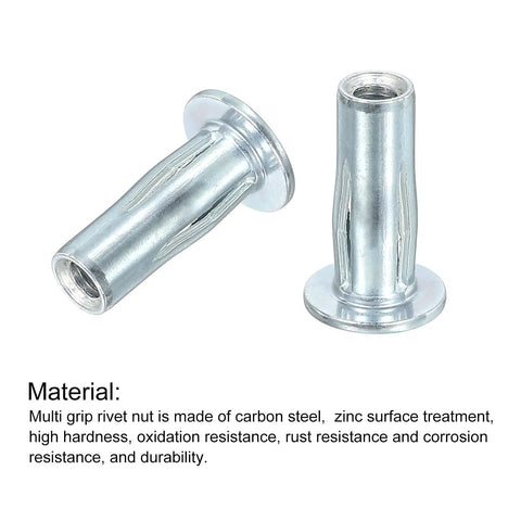 Multi-Grip M4 Rivet Nuts Set, 30 Pack Pre Bulbed Shank Flat Head Threaded Inserts, Carbon Steel For DIY Projects