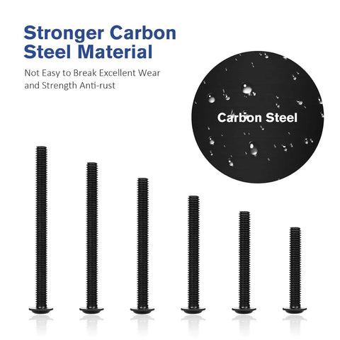 Assorted M4 Cabinet Screws Kit 25 to 50mm Black Zinc Pan Head Phillips Machine Screws 100 Pieces For Cabinet Drawers Cupboards Closets Handles Install With Upgraded Case And Built In Latch For Reliable Storage Projects display showing carbon steel material and various screw sizes