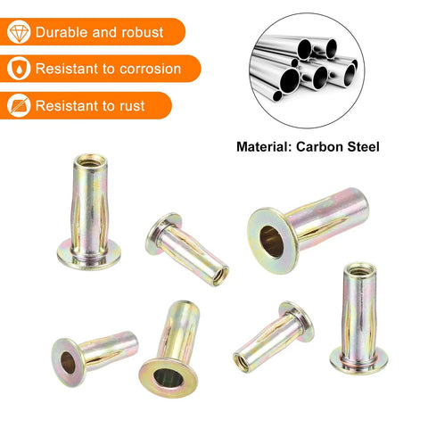 Multi Grip Rivet Nut Set Heavy Duty Uxcell M5 Flat Head Carbon Steel Pre Bulbed Shank 10 Pack with Zinc Plated Finish