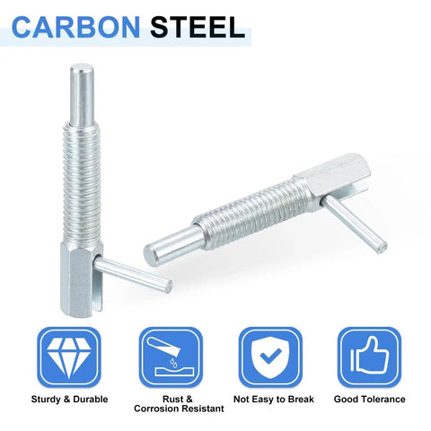 4 Pack Retractable Indexing Plunger Pins M8 Carbon Steel Spring Loaded Latch Pins for Machinery and Shipbuilding with icons for durability