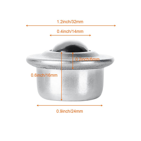 20 Pcs 5/8 Inch Roller Drop In Ball Transfer Bearings Carbon Steel Round Ball Units with measurements for conveyors
