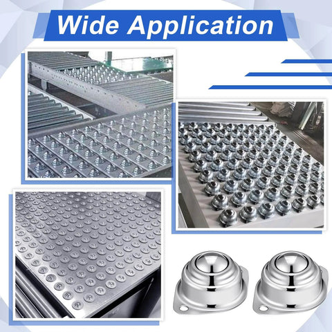 Collage of 30 Pcs 1" Roller Ball Transfer Bearing 400 Lbs Load Capacity Carbon Steel Round Ball Transfer Unit Universal Casters in conveyor systems
