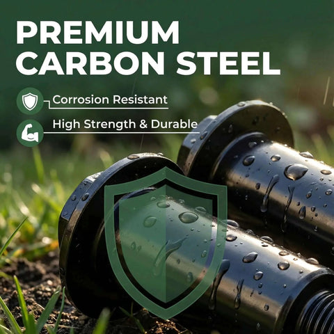 Close-up of 4 Pack 614650 Shoulder Bolt, 3/8-16 x 3-5/8 Inch in black-coated steel, for Toro Lawn Mower, showing corrosion resistance.