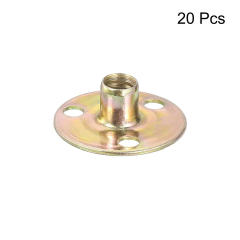 1/4-20 Brad Hole Tee Nut Set, 20 Pieces, Carbon Steel Round Base Screw-In T Nuts, Flange Style Female Thread Insert Nuts, shown as single piece