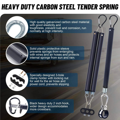 Heavy-duty carbon steel tender springs for 12 Foot 3 In 1 Air Lines Kit For Semi Truck And Trailer Tractor with protective sleeves.