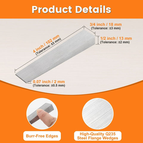 Image of Ten Piece Carbon Steel Wedges Set For Leveling And Alignment, Triangle Shims Measuring One Half By Three Quarter By Four Inches.