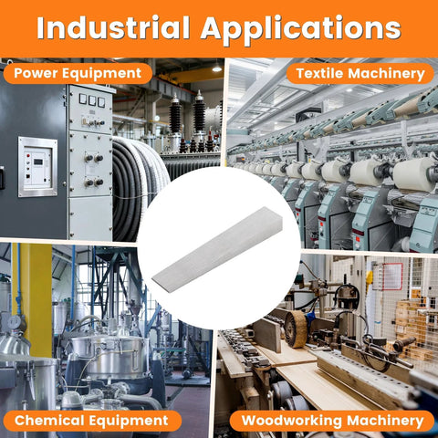 Image showing power equipment, textile machinery, chemical equipment, woodworking machinery with a carbon steel wedge. Ten Piece Carbon Steel Wedges Set For Leveling And Alignment, Triangle Shims Measuring One Half By Three Quarter By Four Inches, Ideal For Welding, Lathe, Milling And Metalworking, Heavy Duty, Durable Precision Fitting.