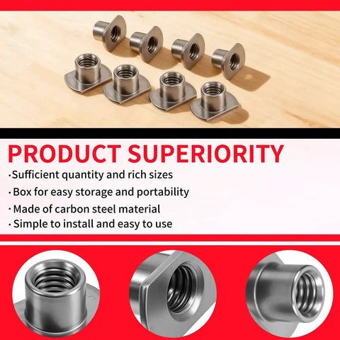 30 Pcs Weld Nuts Set T Shaped Weld Nuts Kit Three Eighths Inch Five Sixteenths Inch One Quarter Inch Tab Base UNC Carbon Steel Machine