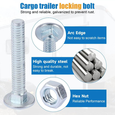 Steel bolt and hex nut from Trailer Door Latch Kit With Cam Lock And Keeper For Cargo And Enclosed Trailers Includes Ramp Locking Hasp And Anti Theft Screws And Anti Loose Nuts 2 Pack