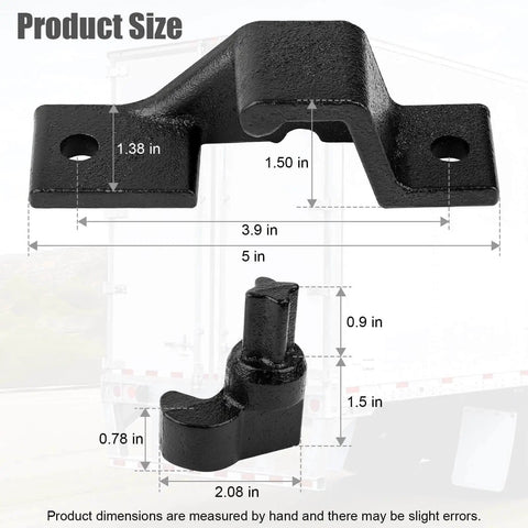 Cargo Trailer Cam Bar Keeper For Cam Bar Latch Kits Door Hardware Replacement Bottom And Top Lug Keepers For Rear Or Side Doors Measures 1.37 Inches Wide 5 Inches Long And 3.90 Inch Bolt Center Replaces Part 383200 PLR158 206 207, showing product dimensions
