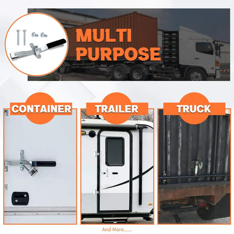 Durable cargo trailer door hasp with a lockable 1-1/4 inch wide pad, shown on container, trailer, and truck door applications