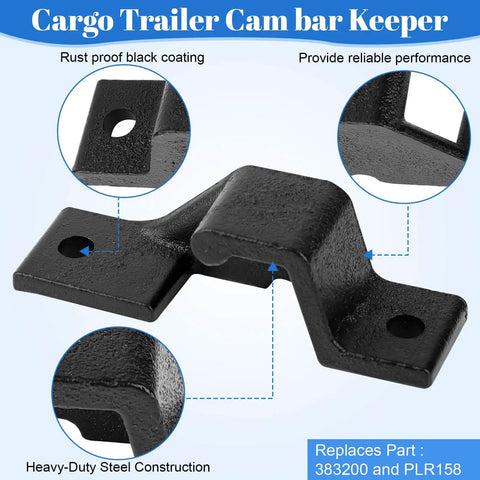 Close-up of a black rustproof Trailer Cam Lock Assembly For Cargo Trailer Double Door Keeper Kit made of heavy-duty steel.