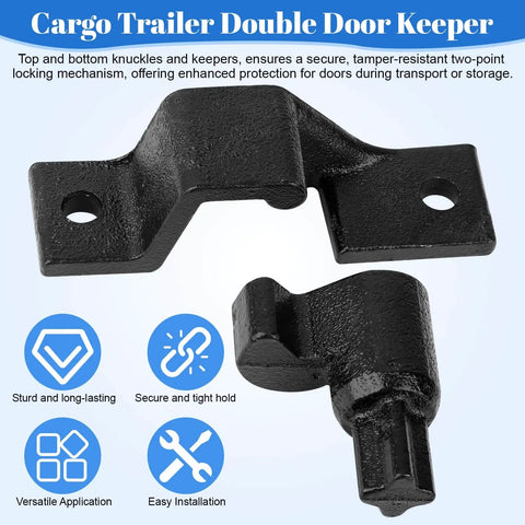 Trailer Cam Lock Assembly for Cargo Trailer Double Door Keeper Kit components, black rustproof coating, two-piece set