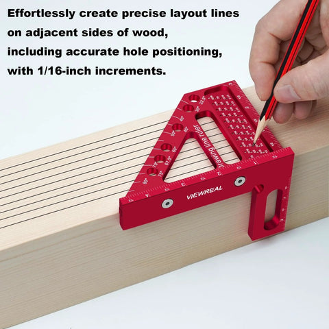 Premium Carpenter Square Scribing Ruler for Woodworking, Engineering, and Construction in use on wood with precision marks