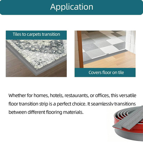 Application of Carpet Floor Transition Strip, Self-Adhesive Carpet to Tile Transition Edging Trim for seamless floor transitions.