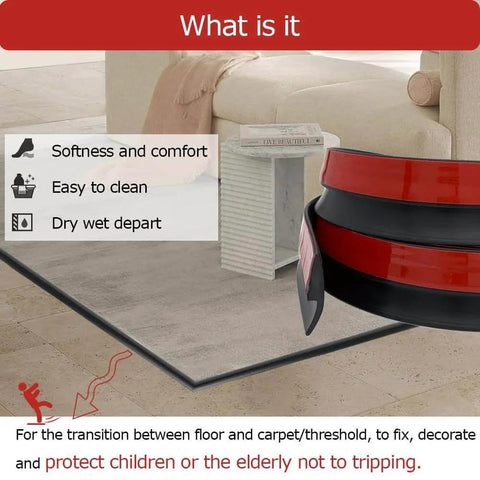 Carpet Floor Transition Strip 10Ft, Self-Adhesive Carpet to Tile Transition Edging Trim Suitable for Doorways Threshold, Black