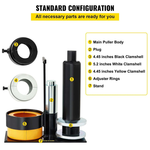 Carrier & Pinion Bearing Puller, Compatible with Dana 30,40,50,60,70, 80, Ford 10.25" Bearings, tool with 3 clamshells and parts