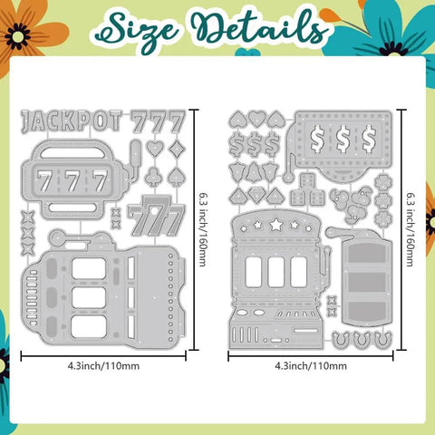 Casino Slot Machine Cutting Dies for Card Making and Scrapbooking, carbon steel die cuts with 777 and Jackpot theme by Delorigin, size details
