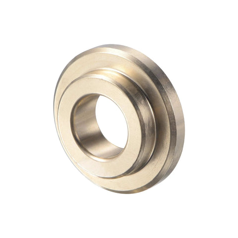 Flanged Sleeve Bearing Three Eighths Inch Bore Five Eighths Inch Outer Diameter Length Twelve Forty Ninths Inch Flange Diameter Seven Eighths Inch Flange Thickness One Eighth Inch Cast Brass Self Lubricating Bushing Oilless Maintenance Free product image.