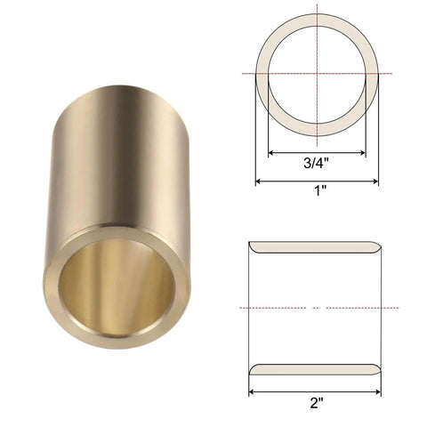 2pcs Sleeve Bearings 3/4" Bore 1" OD 2" Length Cast Brass Self-Lubricating Bushing with technical dimensions shown