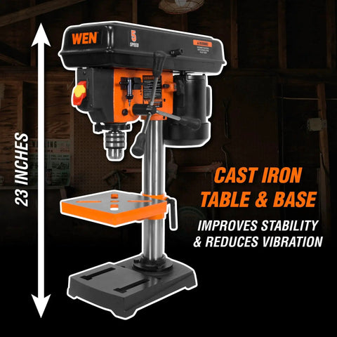 Cast Iron Benchtop Drill Press With 2.3 Amp Motor Eight Inch Swing Five Speed Settings 750 1100 1500 2100 3200 RPM