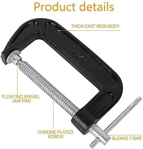 Heavy Duty 2 Inch Jaw Opening C Clamp Set Industrial Steel Clamps For Woodworking Welding And Building 4 Pack, cast iron body