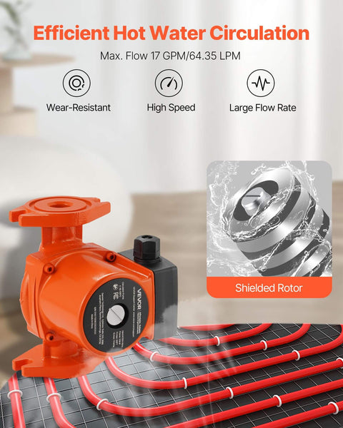 Cast Iron Circulator Pump For Home Water Heating 17 GPM 120V AC 1 Inch Flange 3 Speed Settings Quiet Operation Workhorse by VEVOR