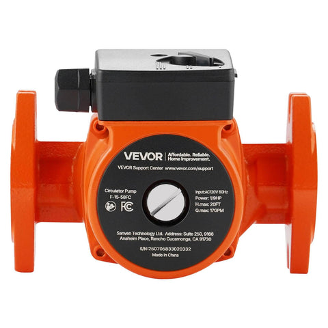 Front view of Cast Iron Circulator Pump For Home Water Heating 17 GPM 120V AC 1 Inch Flange 3 Speed Settings by VEVOR