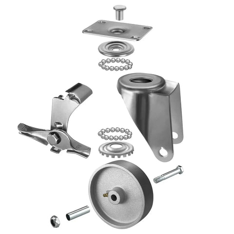 Casters Exploded View 5 Inch Heavy Duty Industrial Cast Iron Swivel Casters ...