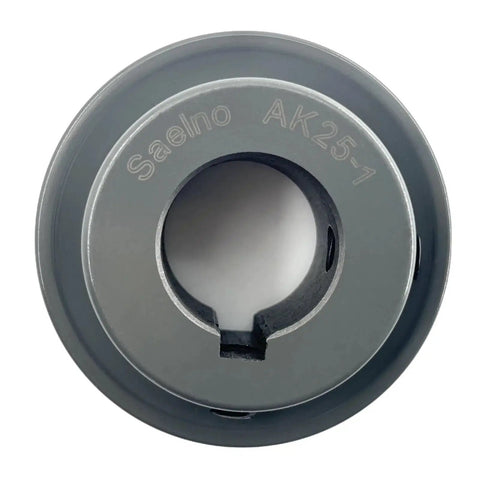 Front view of V Belt Pulley 1 Inch Bore 2.5 Inch OD Single Groove Cast Iron Sheave with visible keyseat and anti-rust coating AK251 Pulley