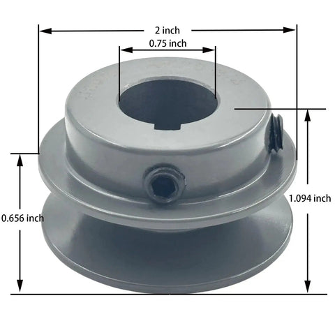 Two Inch Outside Diameter V Belt Pulley With One Groove For Three Quarter Inch Bore Cast Iron Motor Pulley with dimensions shown