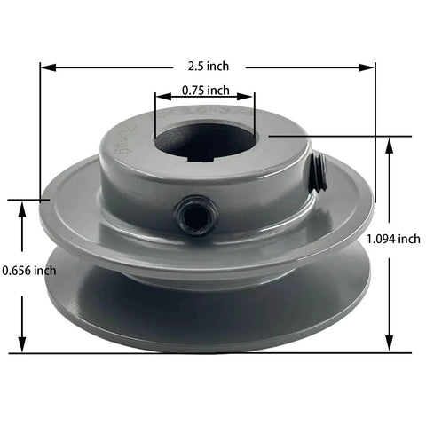 Three Quarter Inch Bore V Belt Pulley With Two Point Five Inch Outer Diameter One Groove Cast Iron Motor Pulley For A 3L And 4L V Belts Not For Toothed Belts AK2534 Style with measurements