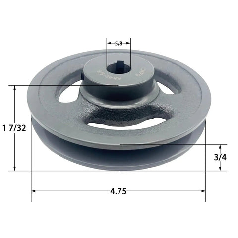V Belt Pulley 4.75 Inch Outer Diameter With Five Eighth Inch Fixed Bore Cast Iron AK Single Groove For A 3L And 4L V Belts