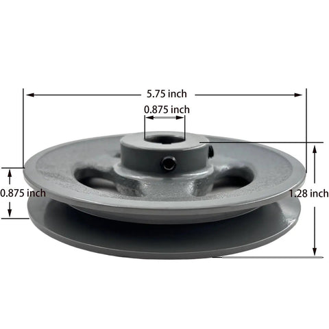 Heavy Duty Cast Iron V Belt Pulley With Seven Eighth Inch Bore And Five Point Seven Five Inch Outer Diameter One Groove, side view