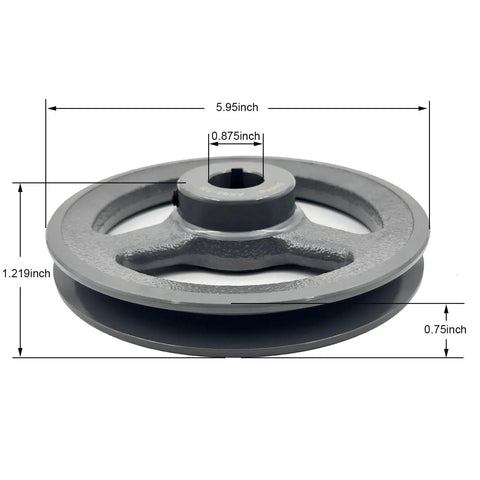 Beefy 5.95 Inch Outside Diameter V Belt Pulley With Seven Eighths Inch Bore Cast Iron Construction For AX 3L 4L V Belts AK6178 side view