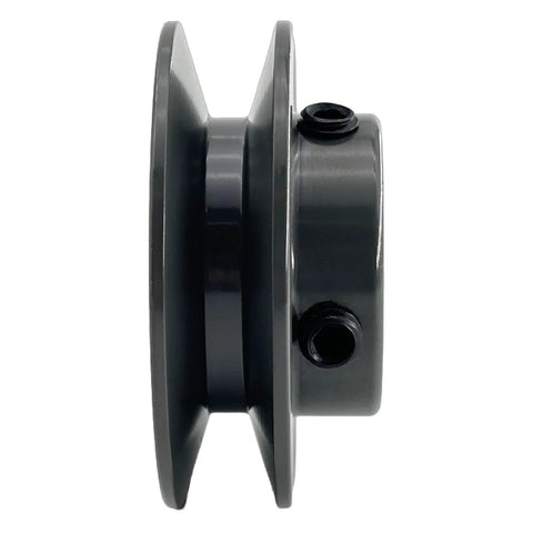 Side view of Three Quarter Inch Bore V Belt Pulley With Two Point Five Inch Outer Diameter One Groove Cast Iron Motor Pulley For A 3L And 4L V Belts Not For Toothed Belts AK2534 Style Designed For Long Life And Quiet Operation