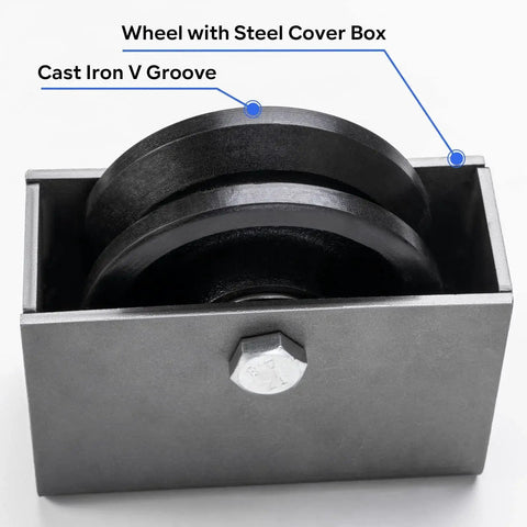 V Groove Cast Iron Wheel with Weldable Box for Sliding Gates and Rolling Doors, 4 by 1.5 Inch Wheel, supports up to 1200 lb per pair