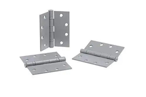 4.5 Inch By 4.5 Inch Ball Bearing Hinge Set Of 3 for mortise doors, cast steel construction shown in various positions.