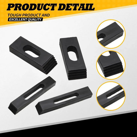 58 Piece 5/8 Inch T Slot 1/2 Inch Stud Hold Down Clamp Kit For Clamping Workpieces On Your Machine Tools Lathes And Metal Cutting Machines Built From Superior Cast Steel With Durable Plastic Storage Box showcasing clamp blocks close-up.