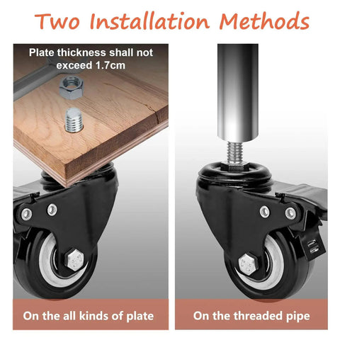 2 Inch Stem Caster Set Of 4 Threaded M10 25 mm Stems Quiet Brakes Industrial Polyurethane Wheels installation methods