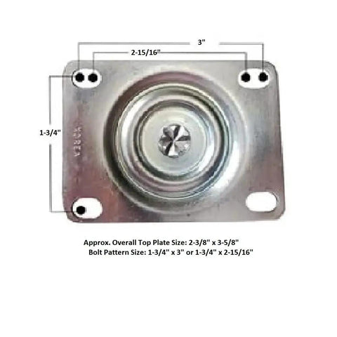 Set Of 4 Replacement Casters For Commercial Carts With 5 Inch Non Marking Grey Rubber Wheels Includes 2 Swivel And 2 Rigid Casters 140 Lb Per Caster 560 Lb Per Set Fits 4400 And 4500 Series Carts Overall Height 5 3/4 Inches Bolt Hole Spacing 1 3/4 By 3 metal top plate with bolt hole spacing