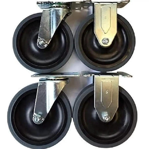Set Of 4 Replacement Casters For Commercial Carts With 5 Inch Non Marking Grey Rubber Wheels Includes 2 Swivel And 2 Rigid Casters 140 Lb Per Caster 560 Lb Per Set