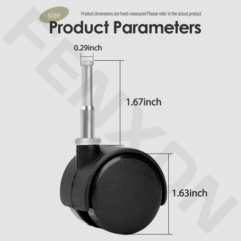 Measurement details of Replacement Caster Wheels Set Of 4 For Shop Vac Vacuum Cleaners 6774200 4201796 with dimensions.