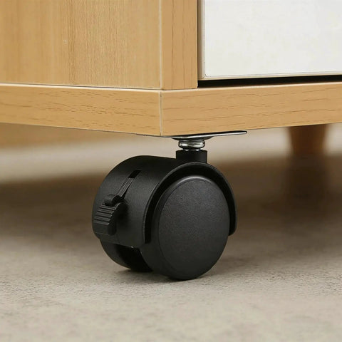 1.5 inch swivel caster wheel with brake attached to cabinet, part of 30 Pcs 1.5 Inch Swivel Caster Wheels With Brake Nylon Plate Casters