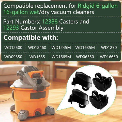 Foot Caster And Caster Wheel Kit For 6 Gallon And 16 Gallon Wet Dry Vacuums Plate Casters Set Of 4 Compatible With Ridgid WD Series Vacuums