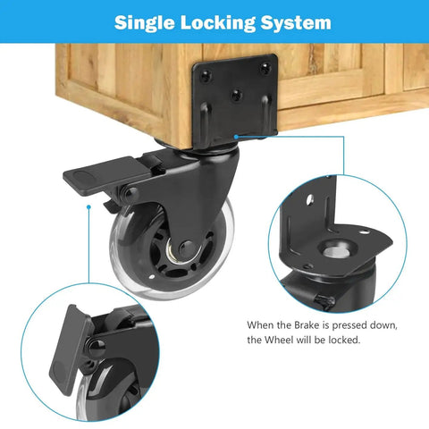 Side Mount Casters Set Of 4 With Brake, 3 Inch L Shaped Plate Casters For Furniture, non-marking polyurethane wheels shown.