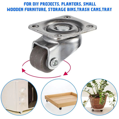 One Four Pack Half Inch Low Profile Caster Wheels With Rubber Rollers for small furniture, cabinets, drawers, and appliances.
