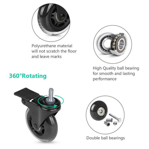 Threaded Stem Casters 5/16-18UNC With Brake Set Of 4 Heavy Duty 3 Inch Swivel Casters With Safety Locking, polyurethane wheel