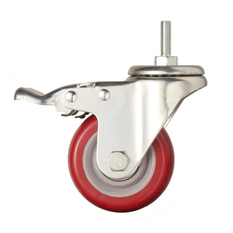 Heavy Duty Stem Caster Wheels With PU Castors For Quiet Smooth Operation No Noise 360 Degree Swivel Dual Locking Brakes M8-1.25x25mm Stem